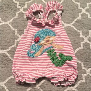 Mud Pie - Pink Striped Baby Romper with Mermaid Design